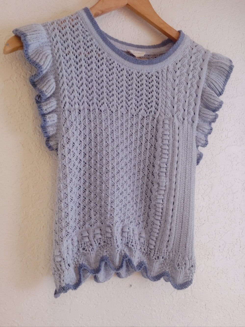 Hem & Thread Light Blue Knit Ruffle Sleeve Tank - Picture 3 of 6